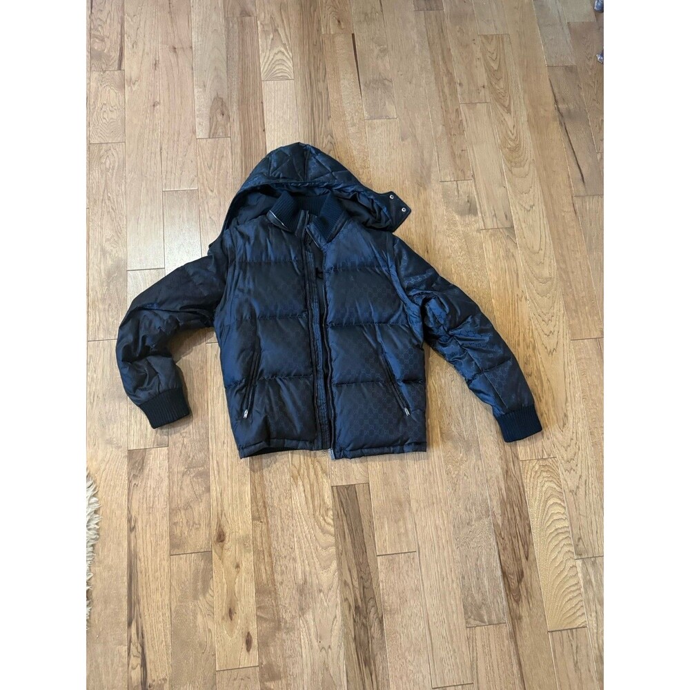 GUCCI Black GG Monogram Down Puffer Bomber Jacket w/ Vest Hood Sz 50 Euro Large